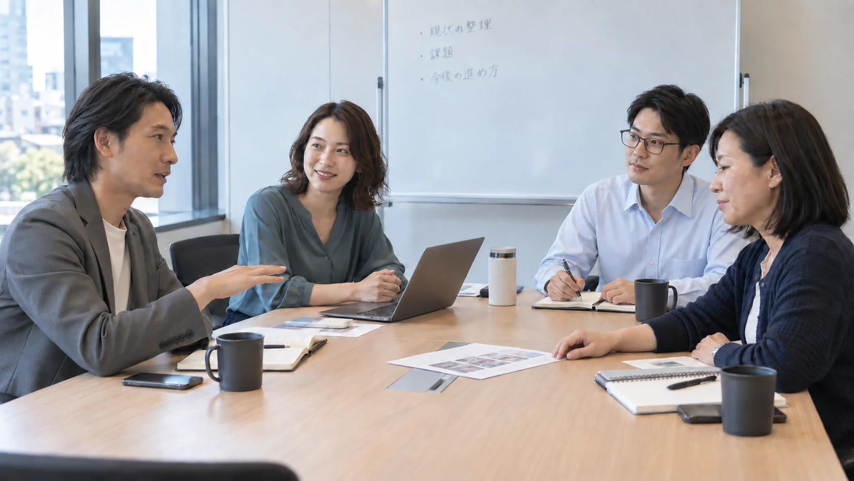 資料を囲み、互いの意見を聞きながら検討する人たち