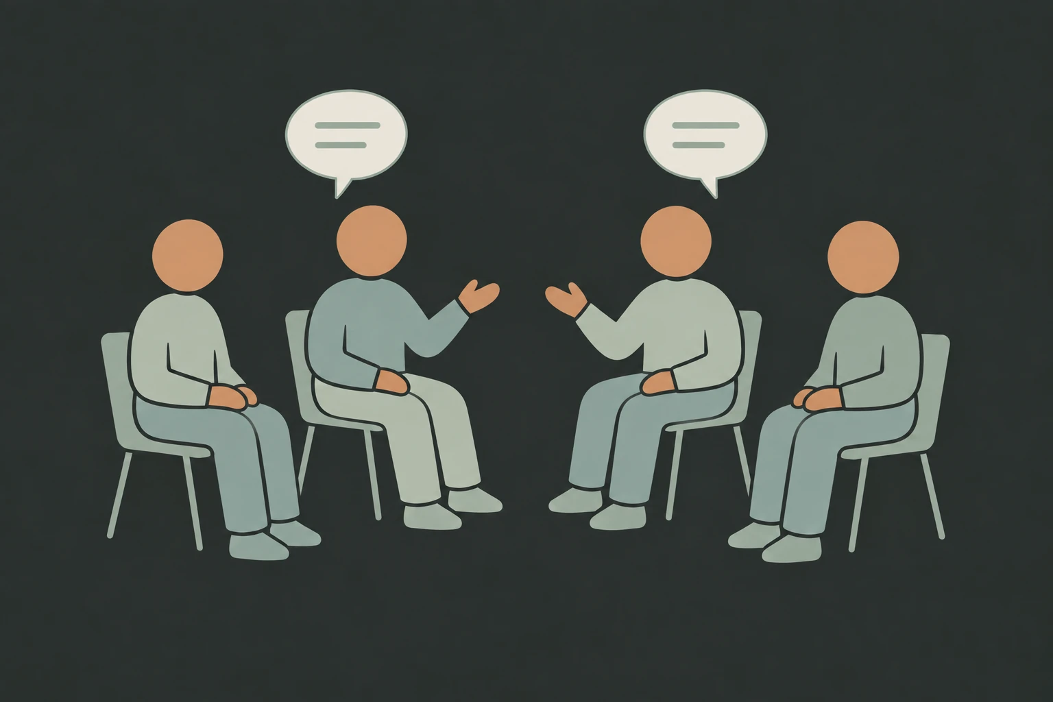 経営層と現場の四人が向き合い、話し手の言葉に耳を傾けながら対話する場面